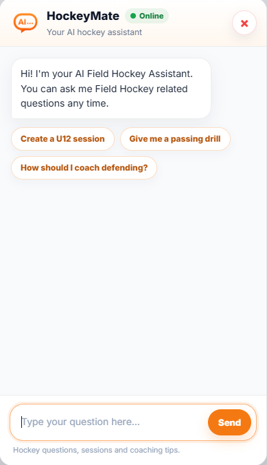 Example of the AI Hockey Mate chat assistant for field hockey coaches